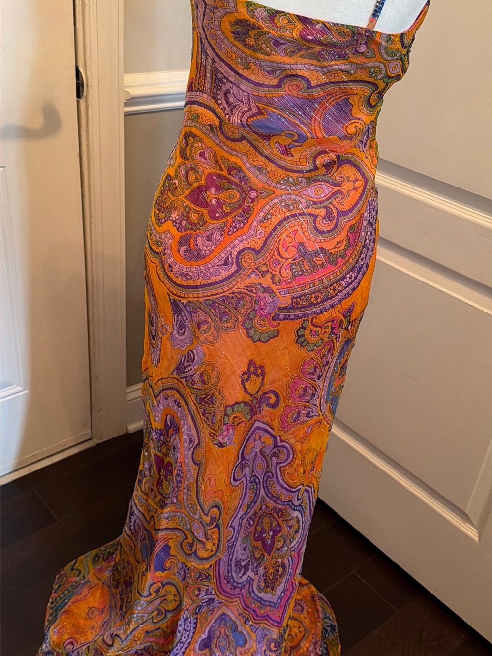 Mary L Couture Multicolor Paisley Maxi Dress - Orange, Purple, Green - Picture 2 of 9